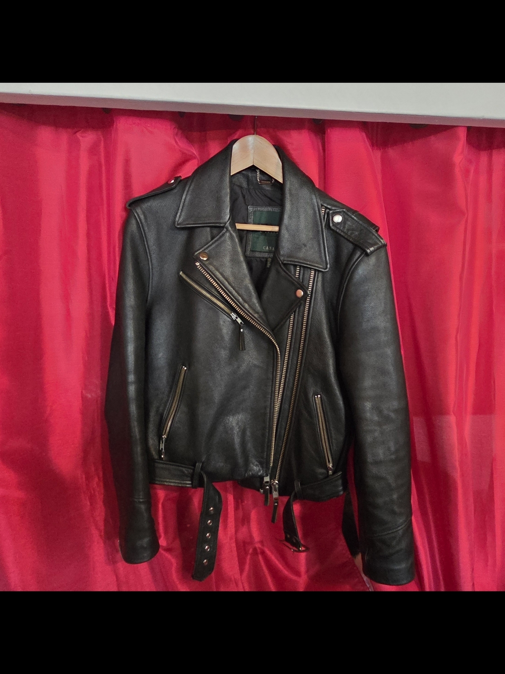 Danier Black Leather Moto Biker Jacket with Belt